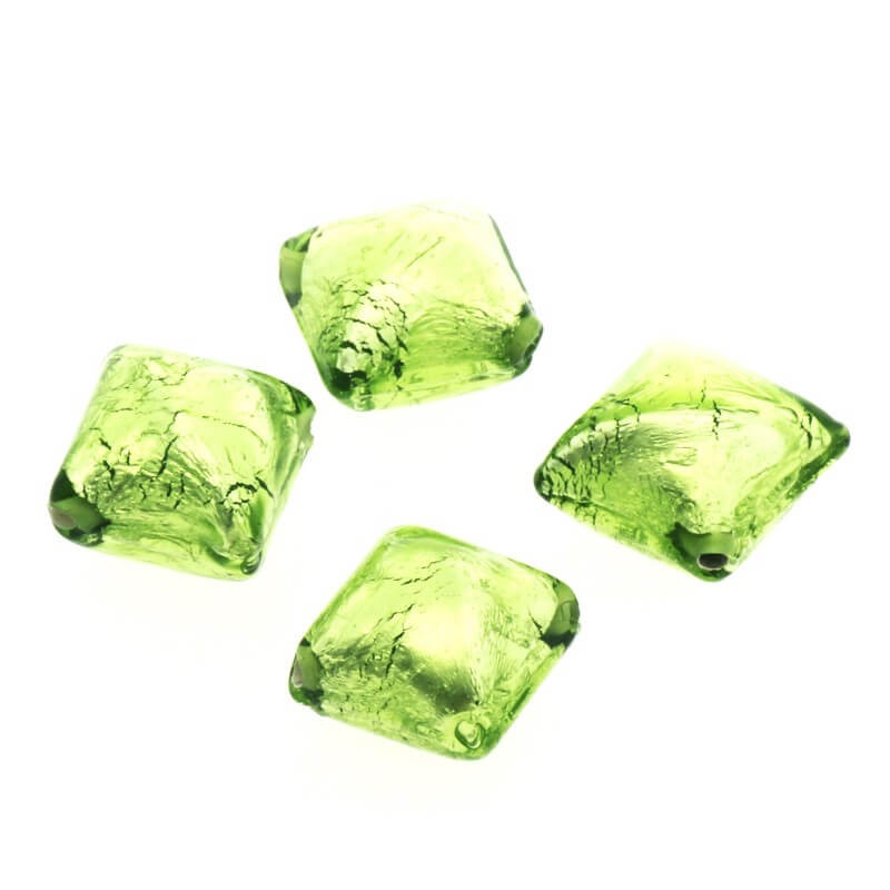 Exclusive Venetian glass, green pillow 12x12x8mm, 1 piece SZLXK0119