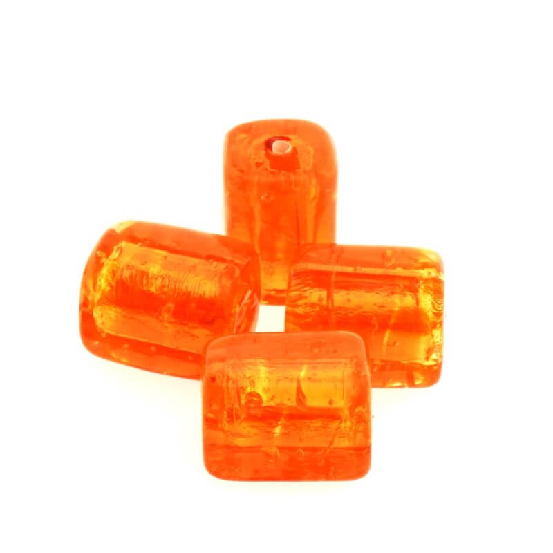 Ekskluzywne szkło weneckie sześcian pomarańczowy 14x10mm 1szt SZLXK0214