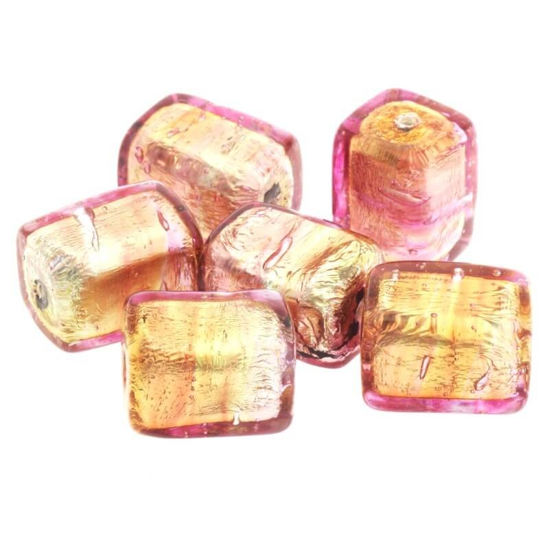Ekskluzywne szkło weneckie sześcian różowo -złoty 17x13x13mm 1szt SZLXK0203