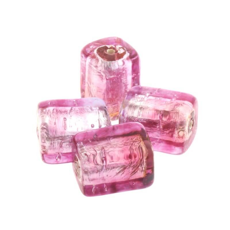 Ekskluzywne szkło weneckie sześcian różowy 14x10mm 1szt SZLXK0222