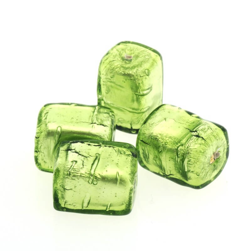 Exclusive Venetian glass cube green 17x13x13mm 1pc SZLXK0208