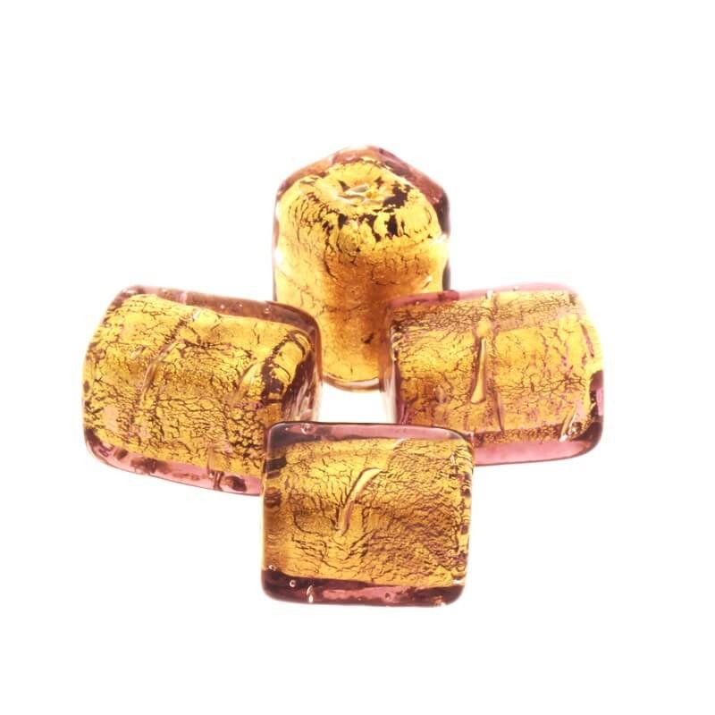 Ekskluzywne szkło weneckie sześcian złoto - fioletowy 14x10mm 1szt SZLXK0213