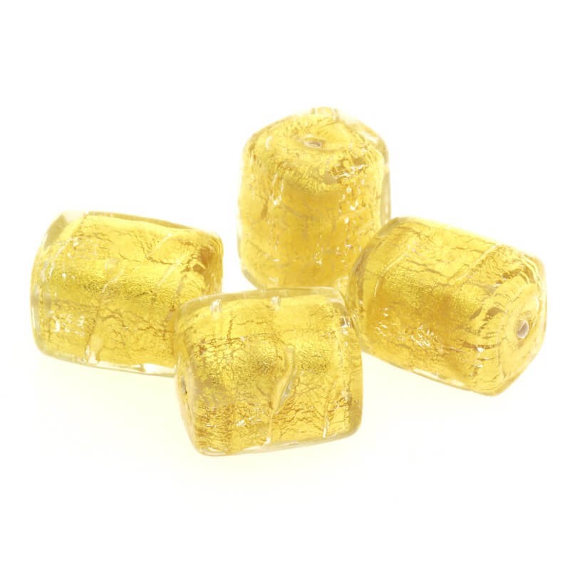 Exclusive Venetian glass cube golden 17x13x13mm 1pc SZLXK0209