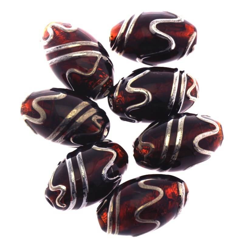 Luxurious olive glass bead decorated with brown 22x14mm 1pc SZLXK0702