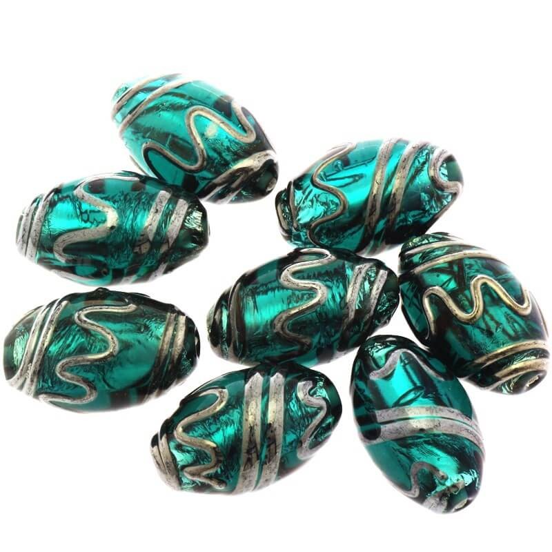 Luxurious olive glass bead decorated with turquoise 22x14mm 1pc SZLXK0703