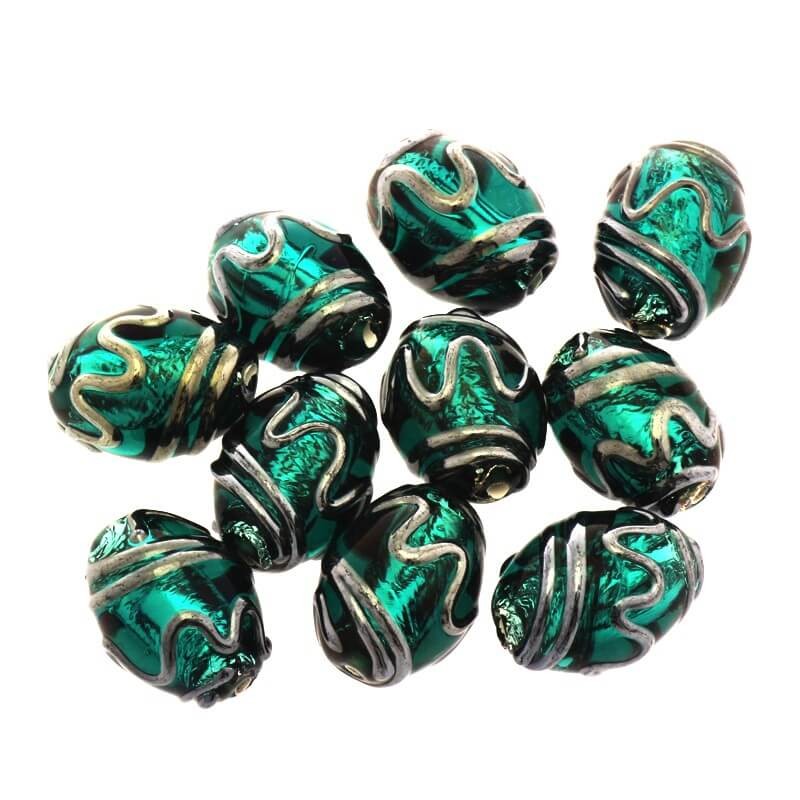 Luxurious olive glass bead decorated with turquoise 22x14mm 1pc SZLXK0707