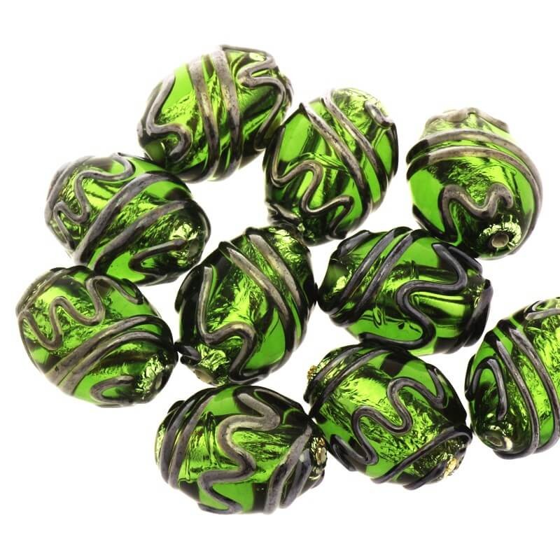 Glass bead, lux, olives decorated with green 22x14mm 1pc SZLXK0708