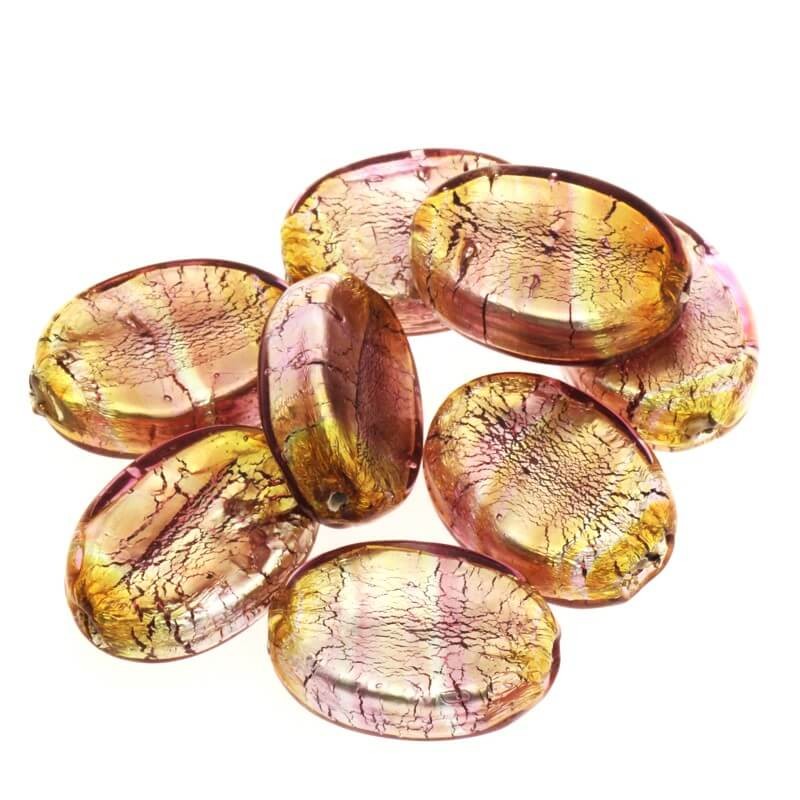 Oval lux bead medium pink - gold 20x15x5mm 1pc SZLXKO803
