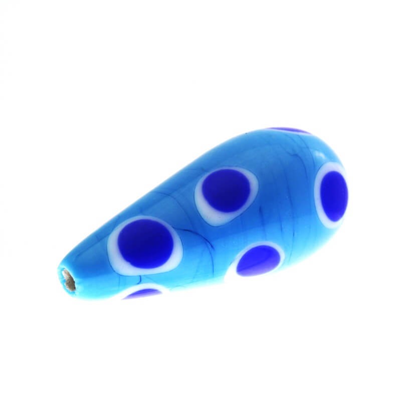 Teardrop bead DOTS blue 24x10x3mm 1pc SZLXS414