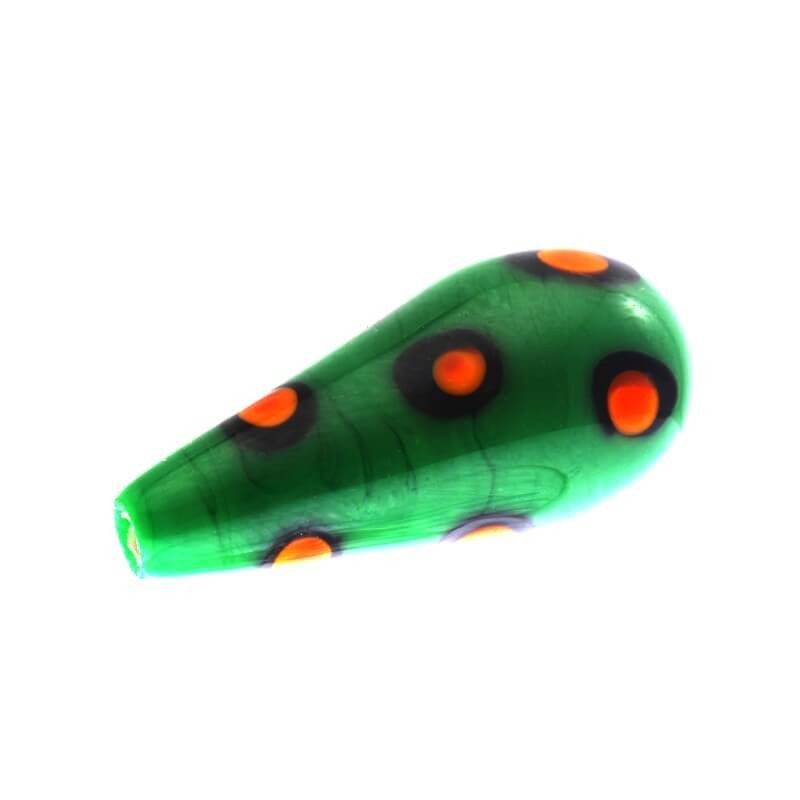 Teardrop bead DOTS green 24x10x3mm 1pc SZLXS415