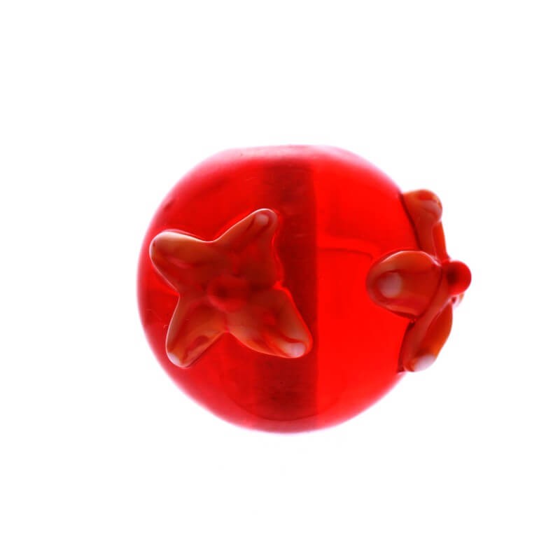 Koralik kulka z kwiatuszkami czerwony 16mm 1szt SZLXS517