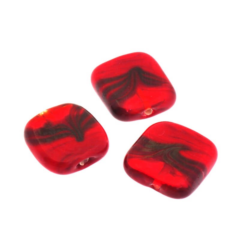 Lux glass, shaded tile, wave red 16x16x4mm 1pc SZLXS601