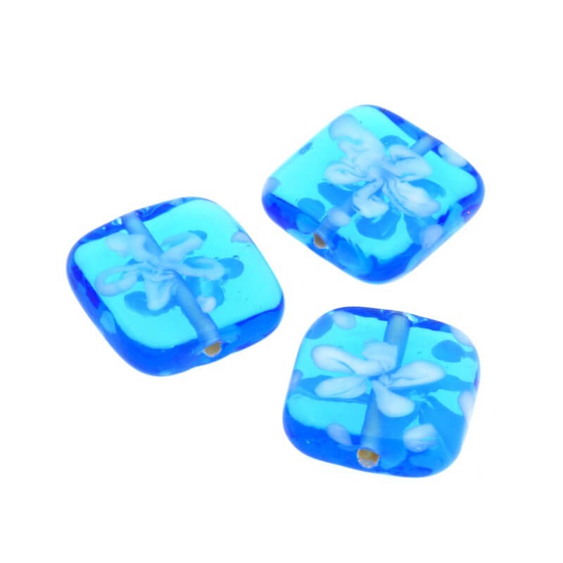 Lux glass tile flower blue 16x16x4mm 1 pc SZLXS612