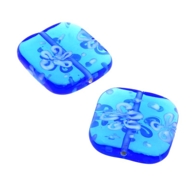 Lux glass tile flower blue 26x26x4mm 1 pc SZLXS617