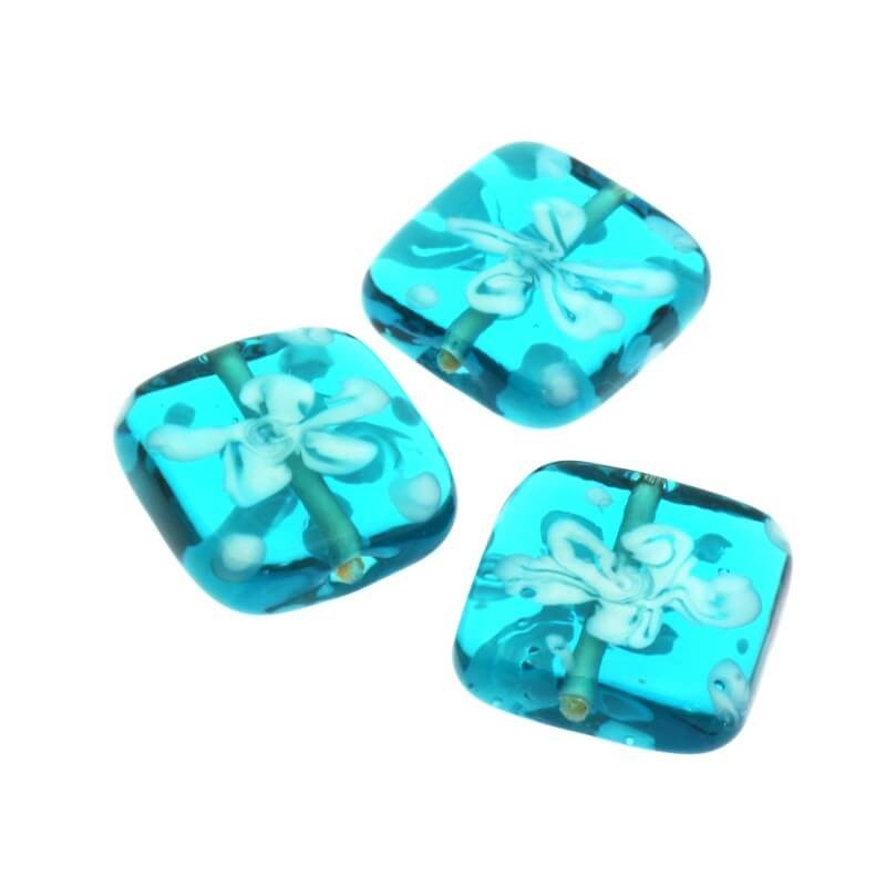Lux glass tile flower turquoise 16x16x4mm 1pc SZLXS613
