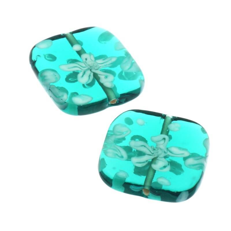 Lux glass tile flower turquoise 26x26x4mm 1pc SZLXS618