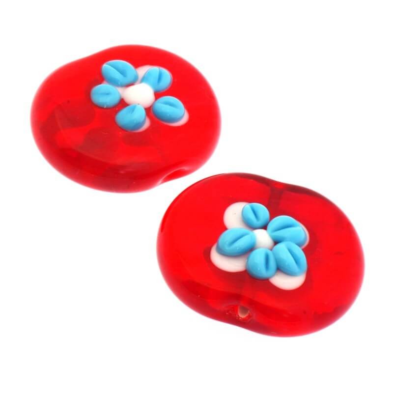 Lux glass, coin, flower, red, 28x24x10mm, 1 pc SZLXS627