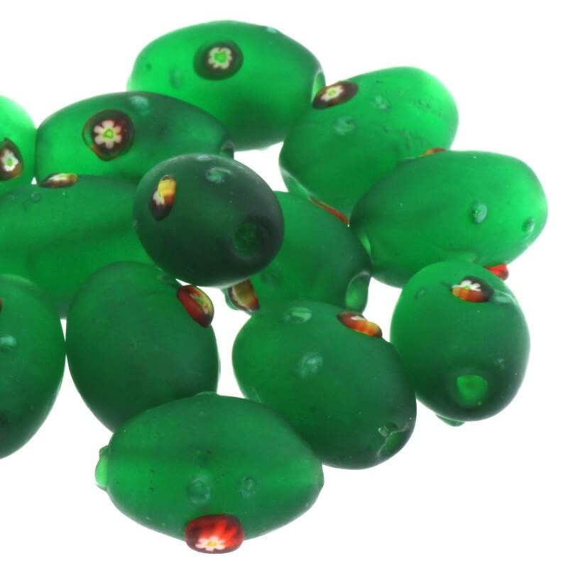 Olive millefiori bead dark green 16x10mm 2pcs SZMAOL027