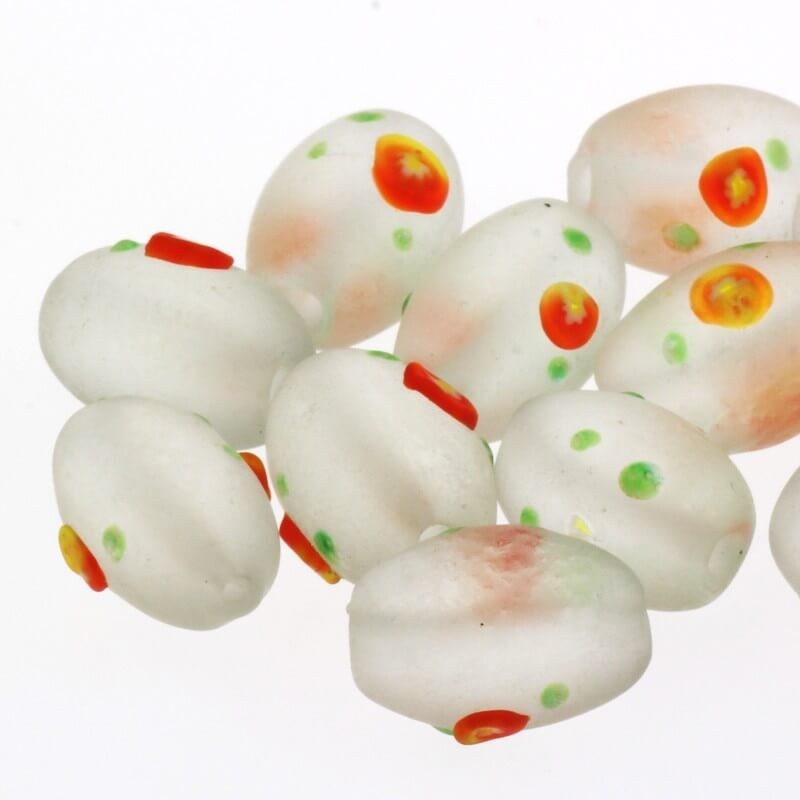Olive millefiori bead ice mat white 16x10mm 2pcs SZMAOL021