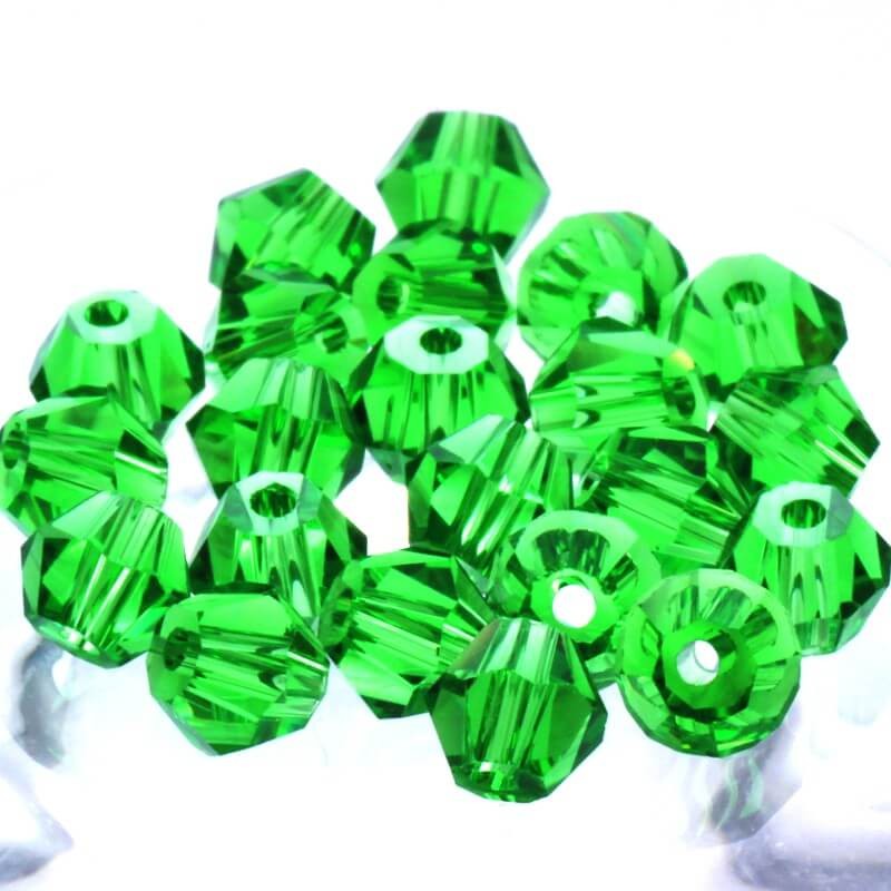 Koraliki szkło kryształowe szlifowane bicone soczyste zielone 4x3mm 10szt SZSZBI0411