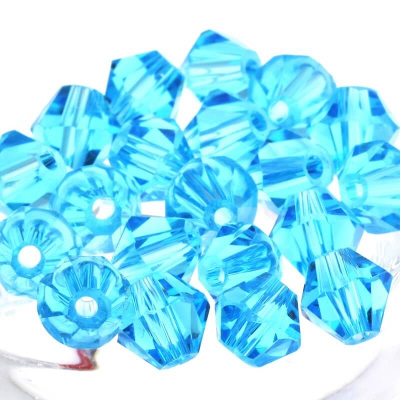 Cut glass beads bicone blue 6x6mm 5pcs SZSZBI0605