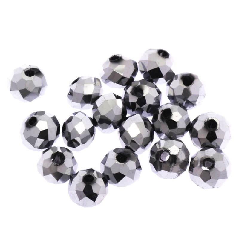 Opony crystal beads, cut glass, dark silver 6x4mm, 10pcs SZSZOP0609