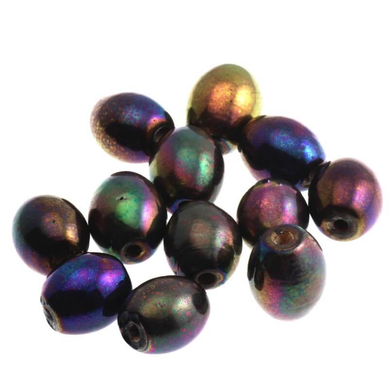 Black metallic olive beads 12x11mm 3pcs SZZWOL034B