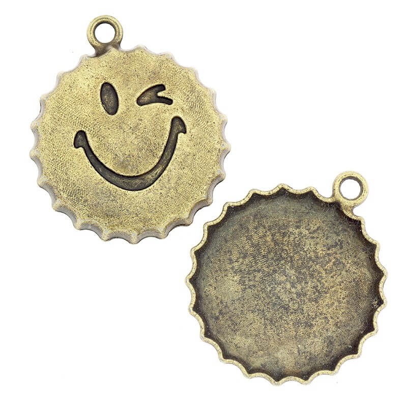 Jewelry pendant cap with a smile, antique bronze 25mm, 1pc AAB103