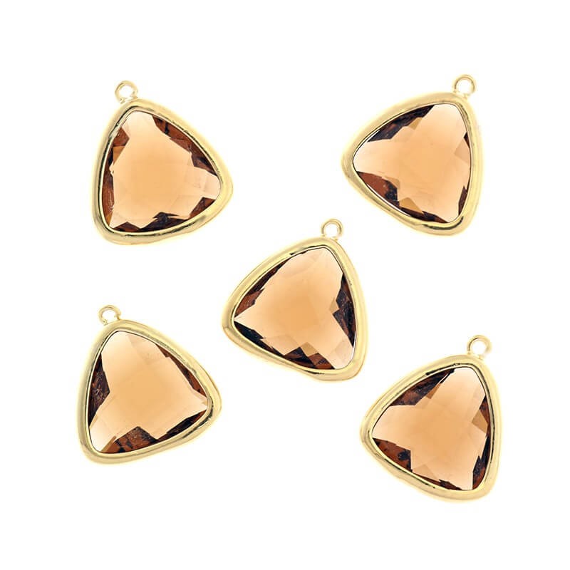 Crystal pendants in the ferrule triangles smoky quartz 1pc gold-plated 16x15x6mm ZG031