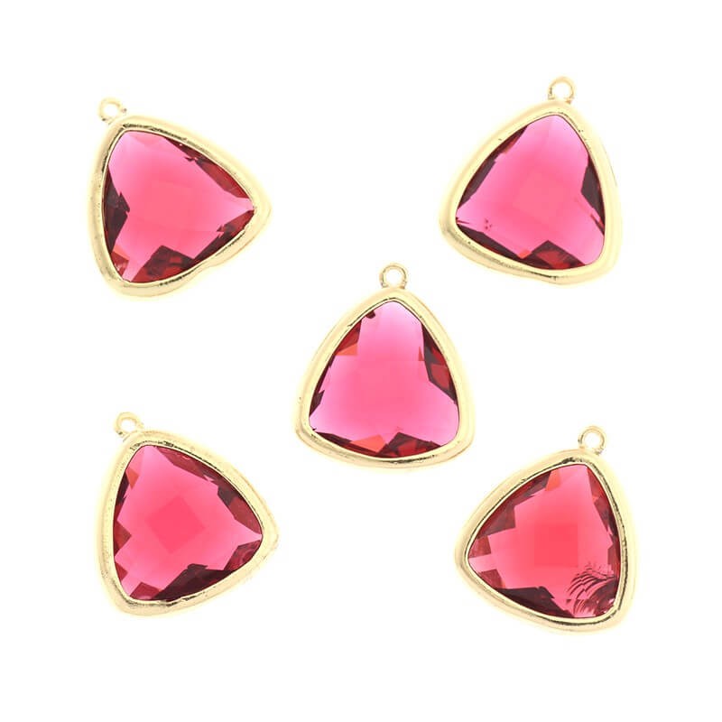 Crystal pendants in the ferrule triangles ruby 1 pc gold-plated 16x15x6mm ZG033