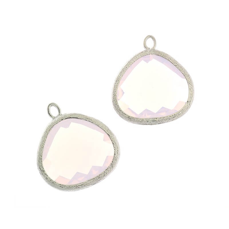 Large crystal pendants in the ferrule triangles pink opal 1pc silver plated 27x25x8mm ZG036