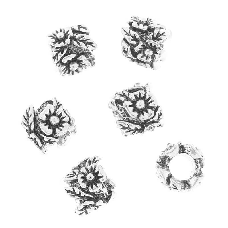 Koraliki metalowe modułowe kwiatki listki antyczne srebro 10mm 1szt AASP075
