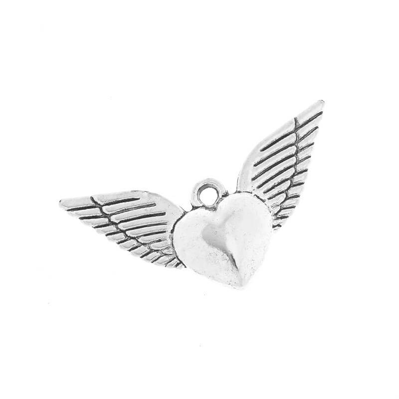 Heart pendant with wings antique silver 34x19x5.5mm, 1 piece AAS056