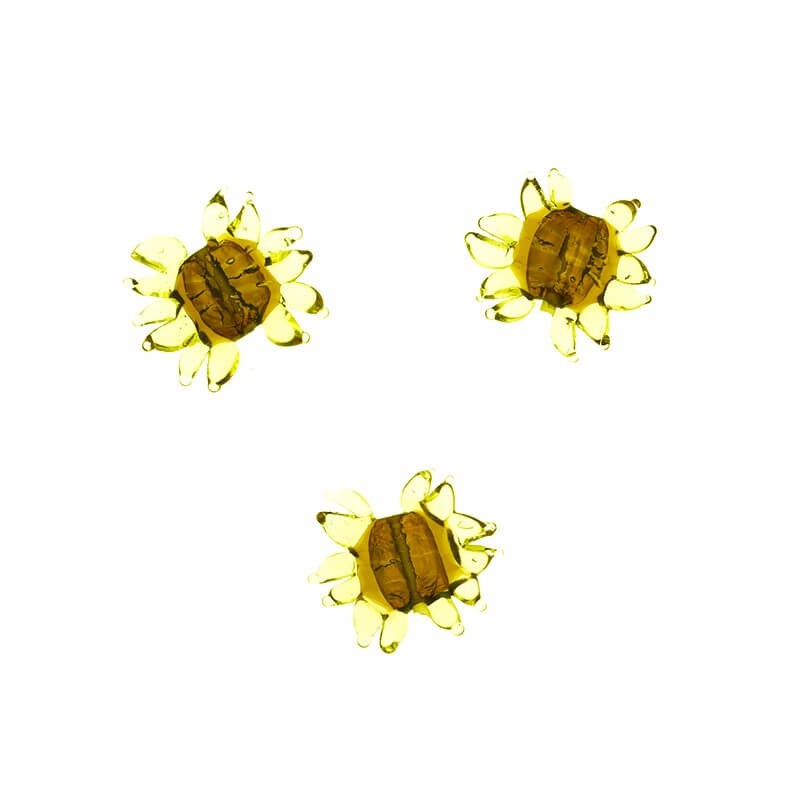 Lampwork bead sunflower brown-yellow 22x18x4mm 1pc SZLXS309