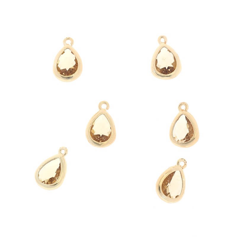 Crystals in the ferrule pendants for bracelets champagne teardrops gold-plated 11x7x4mm ZG120