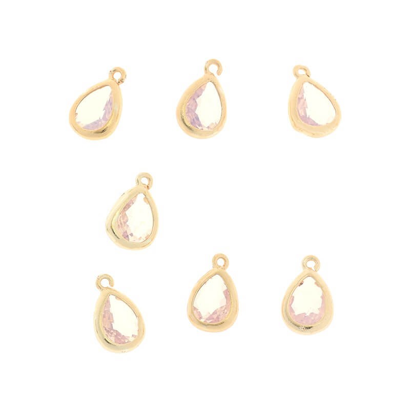 Crystals in the ferrule pendants for bracelets teardrop pink opal transparent 1pc gold-plated 11x7x4mm ZG124
