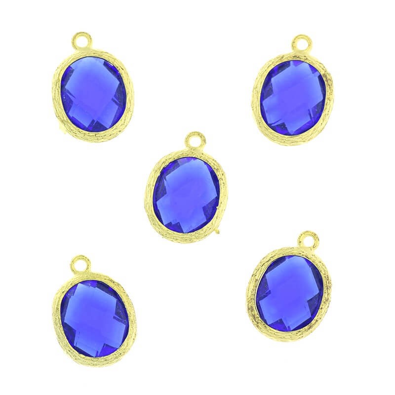 Oval crystals in the ferrule pendants for bracelets cobalt 1pc gold-plated 16x12x5mm ZG157