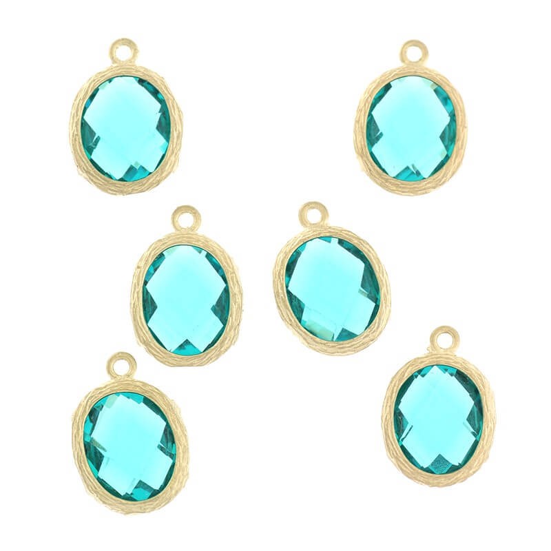 Oval crystals in the ferrule pendants for bracelets turquoise 1pc matte gold-plated 16x12x5mm ZG158