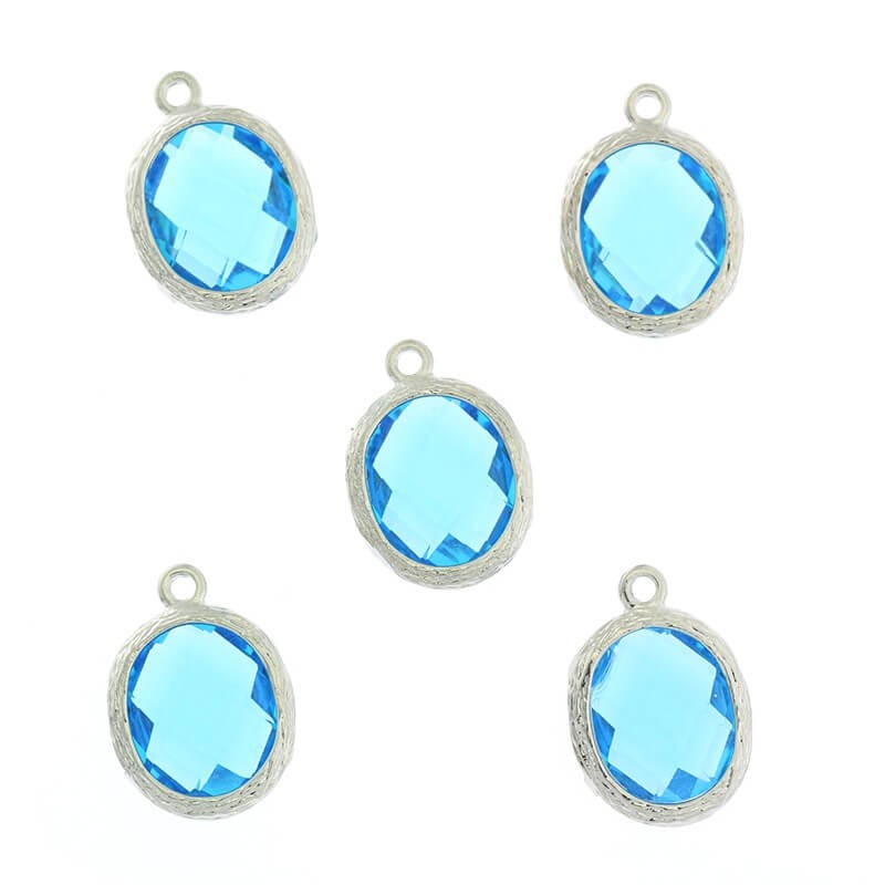 Oval crystals in the ferrule pendants for aquamarine bracelets 1pc silver plated 16x12x5mm ZG160