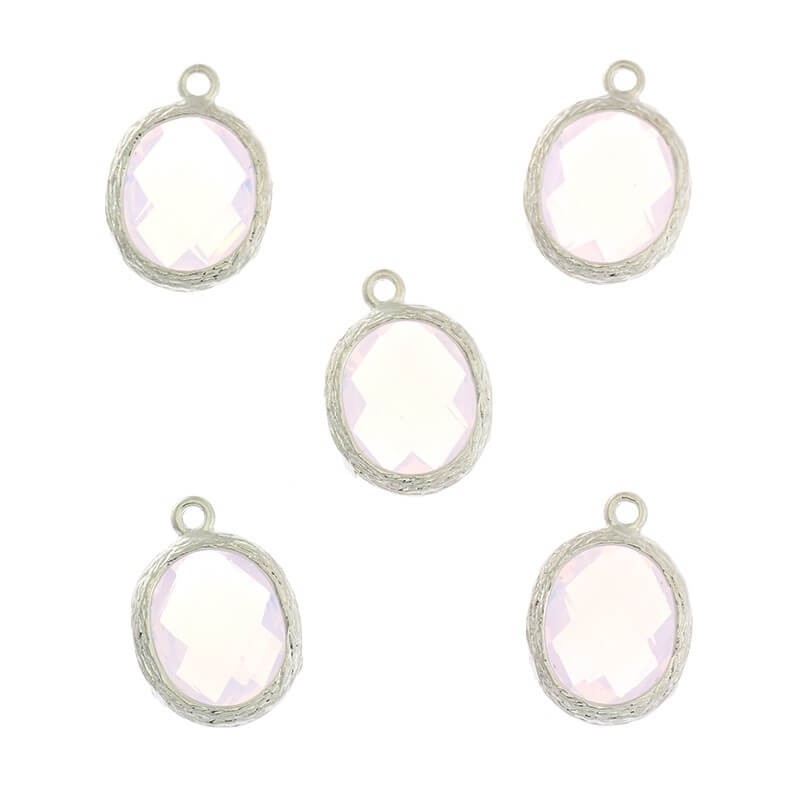 Owalne kryształki w okuciu zawieszki do bransoletek różowy opal 1szt posrebrzane 16x12x5mm ZG164