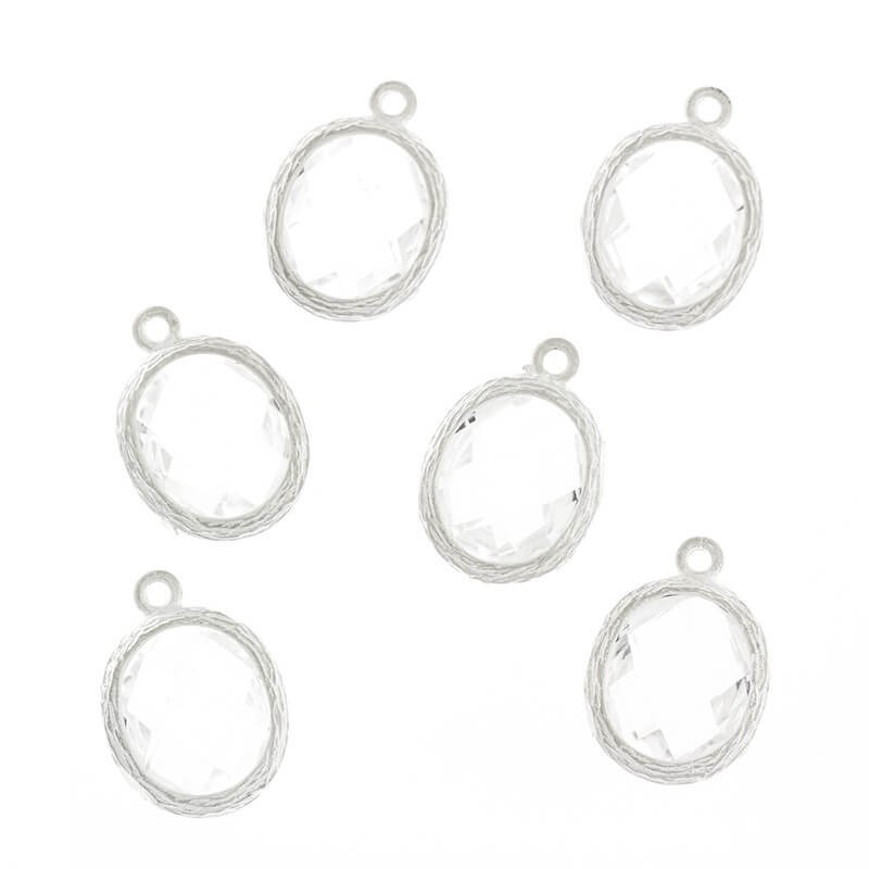Oval crystals in the ferrule pendants for bracelets white diamond 1pc silver plated 16x12x5mm ZG165