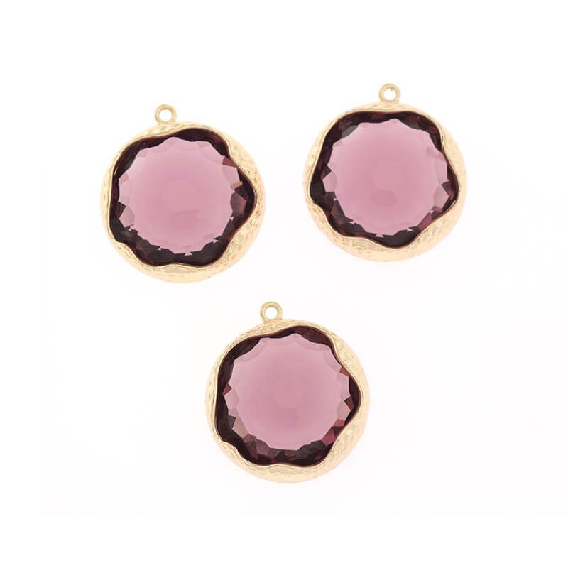 Large crystal pendants in a hammered ferrule amethyst 1pc gold-plated 22x20x9mm ZG097