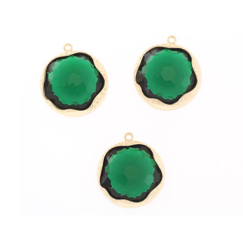 Large crystal pendants in a hammered ferrule emerald 1pc gold-plated 22x20x9mm ZG100