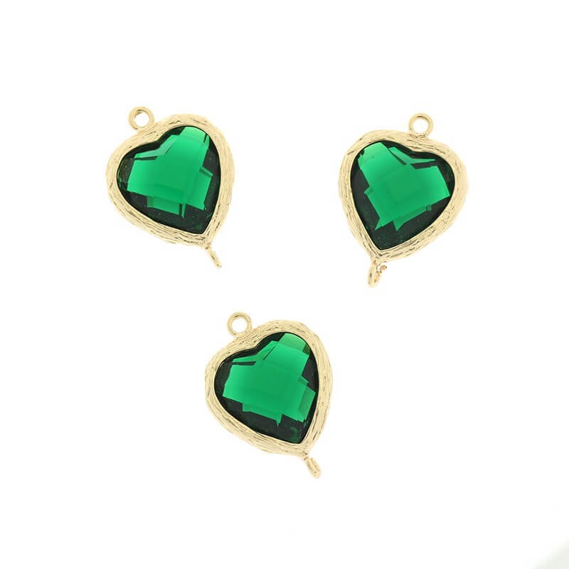 Connectors for earrings crystals in the ferrule of hearts emerald 1pc gold-plated 20x14x6mm ZG114
