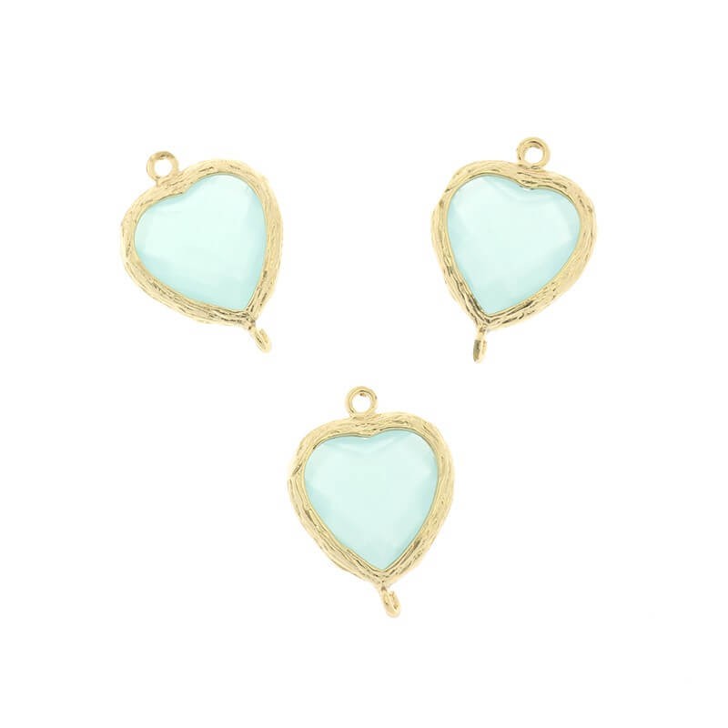 Connectors for earrings crystals in the ferrule of hearts jade green 1pc gold-plated 20x14x6mm ZG115