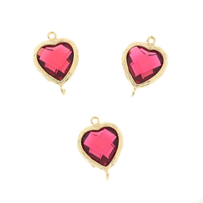Connectors for earrings crystals in the ferrule of hearts ruby red 1 pc gold-plated 20x14x6mm ZG116