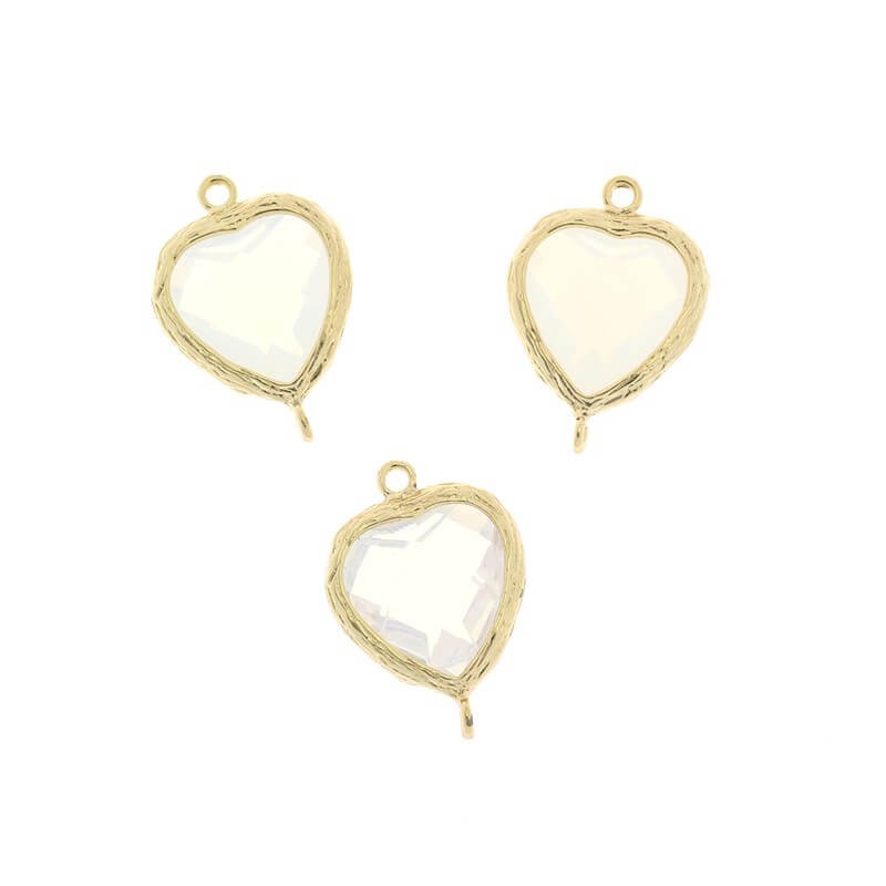 Connectors for earrings crystals in a heart ferrule opal 1pc gold-plated 20x14x6mm ZG119