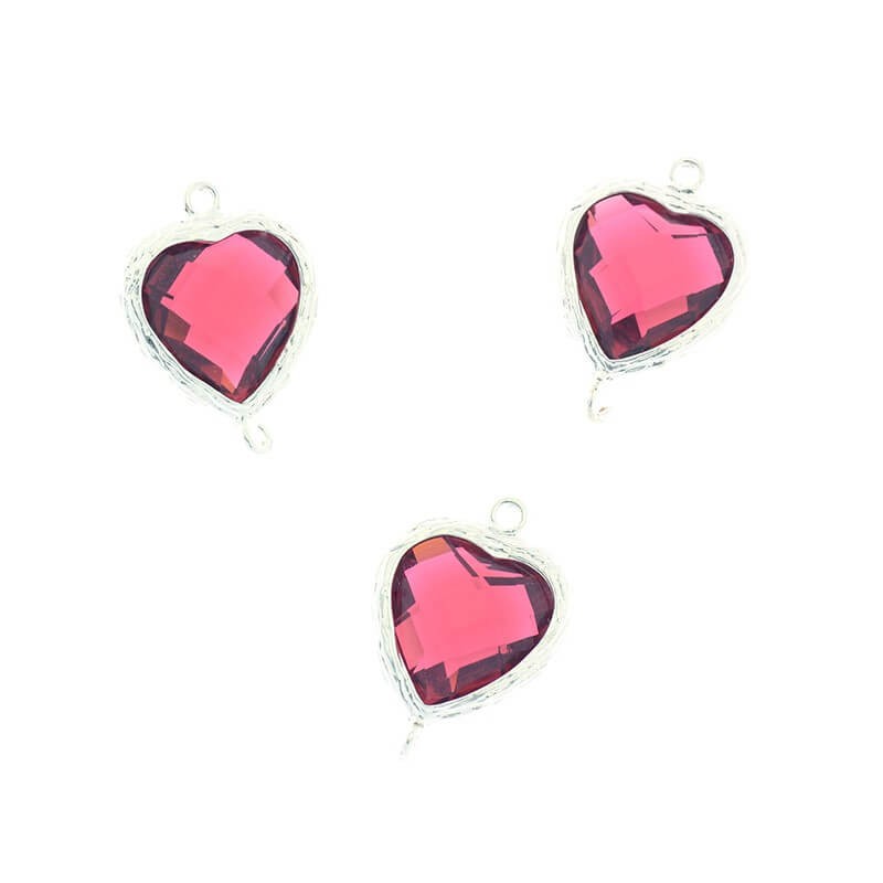 Connectors for earrings crystals in the ferrule of ruby hearts 1pc silver plated 20x14x6mm ZG110