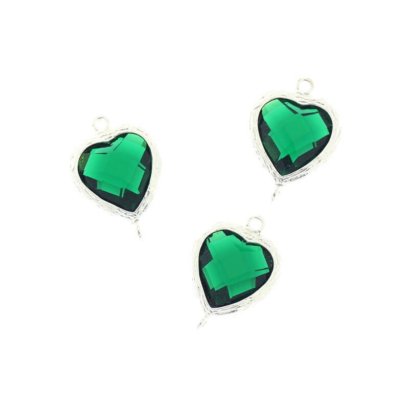 Connectors for earrings crystals in the ferrule of emerald hearts 1pc silver plated 20x14x6mm ZG111
