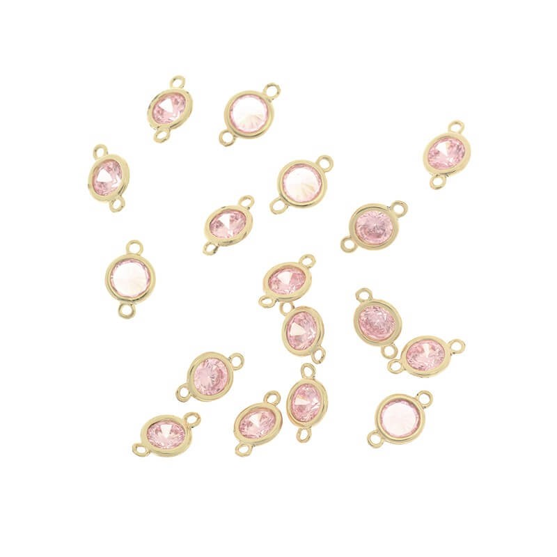 Łączniki do biżuterii kryształki w okuciu różowa cyrkonia 1szt pozłacane 10x6x3mm ZG145
